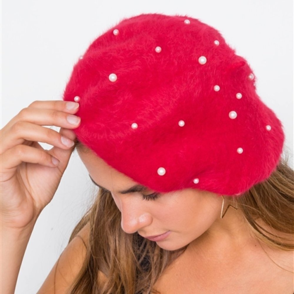 RED Pearl Details Beret